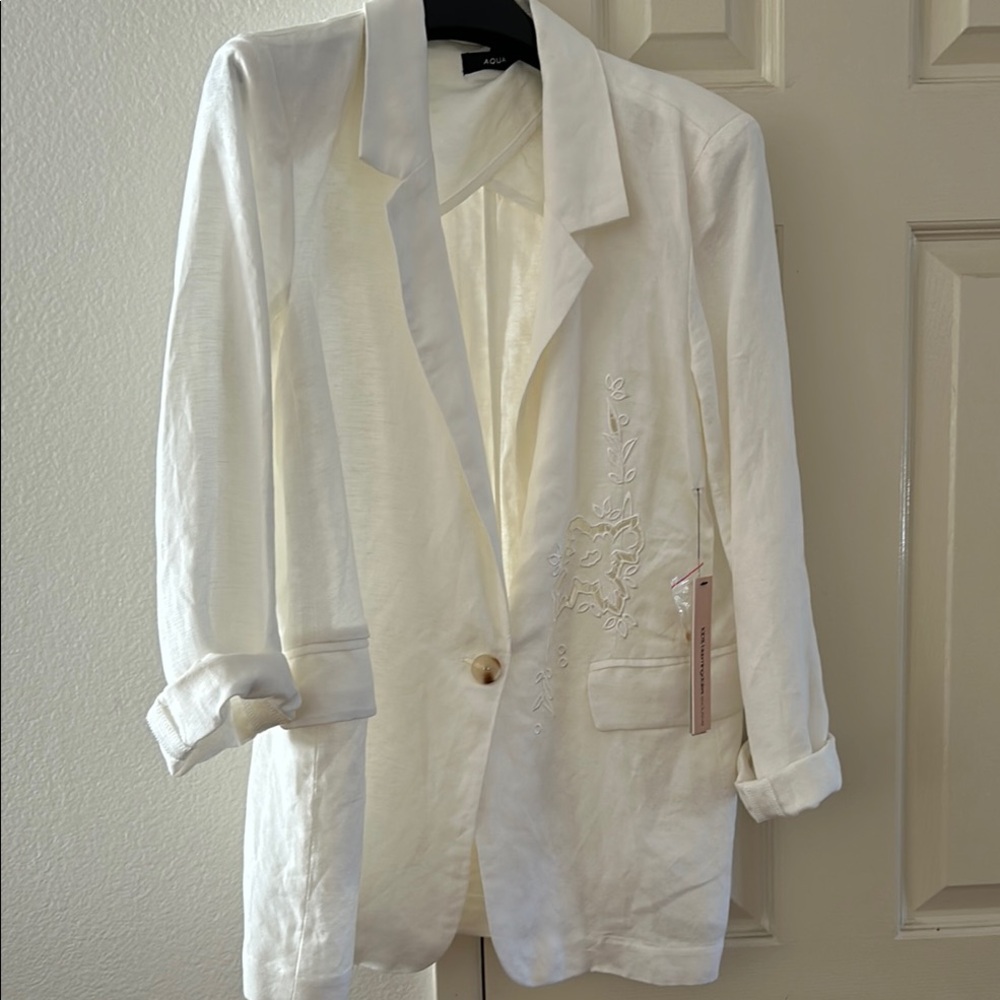 Aqua White Blazer Relaxed Fit Suit Jacket